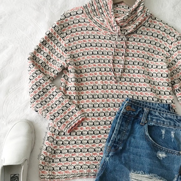 Sweaters - Red Blue + White Draped Neck Pullover Knit